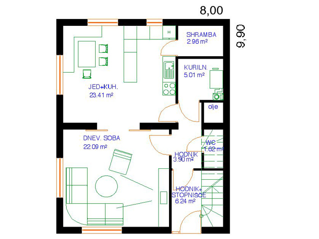 Dvojček 2 8,00 m x 9,90 m - 125,52 m2 Dvojček 2